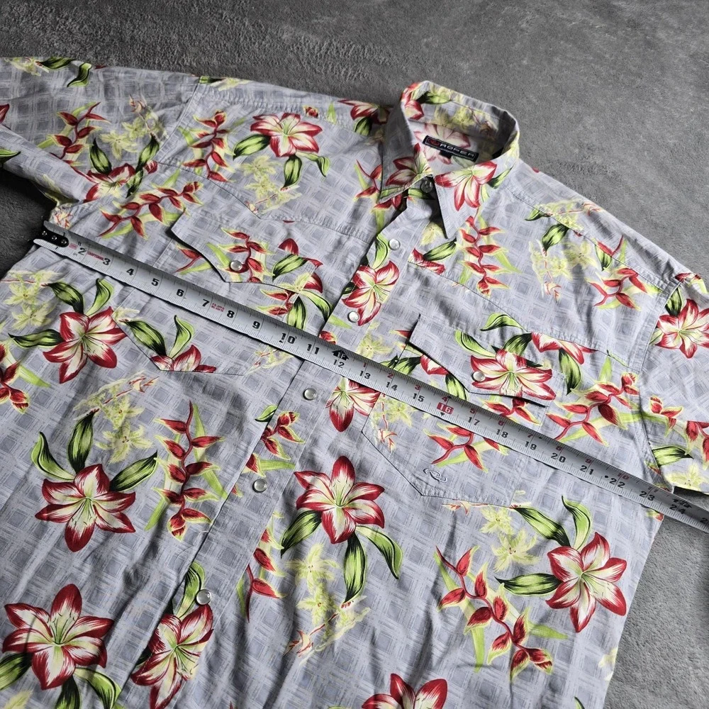 Roper Western Shirt Mens Medium Gray Floral Short Sleeve Hawiian Resort